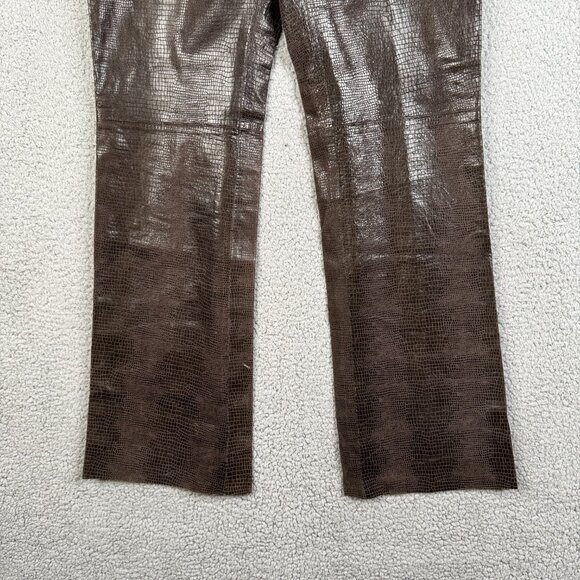 INC International Concepts Pants Women Size 6 Brown Flared 100% Leather Scales - Picture 3 of 12